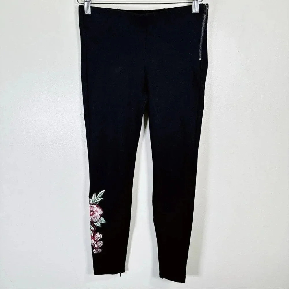 Zara Stretch Embroidered Black High Waist Legging